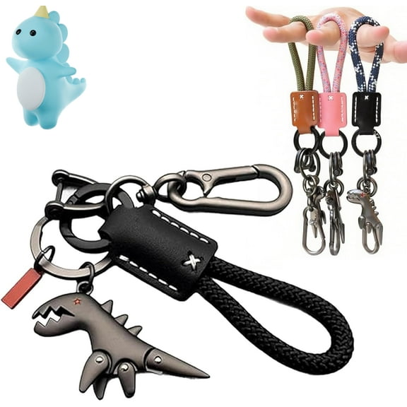Weseecase Keychain - DinoClip Keychain for Backpack, Aluminum Alloy Dinosaur Charm Paired with a Hand-Woven Bracelet