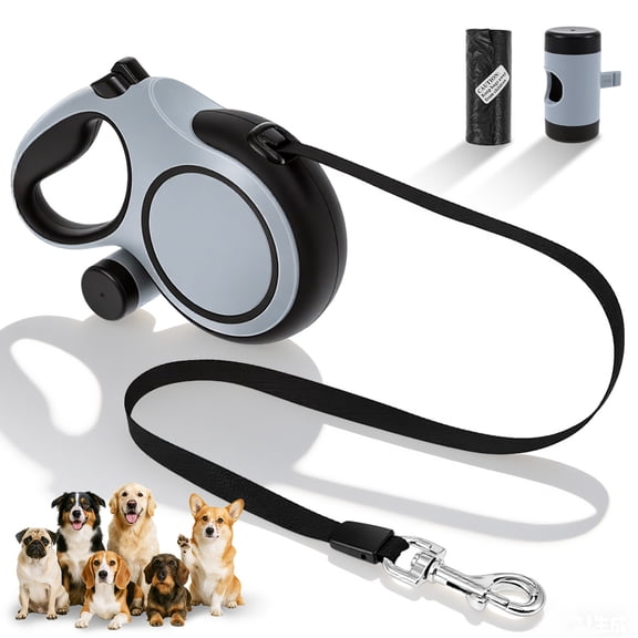 Threns Retractable Dog Leash,26 ft Heavy Duty Dog Leash for Dogs up to 110lbs,Pet Walking Leash with Waste Bag,Strong Nylon Tape,No Tangle,One-Handed Brake,Pause,Lock
