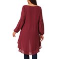 thumbnail image 3 of Women's High Low Tops Lantern Long Sleeve Round Neck Dressy Casual Chiffon Asymmetrical Tops Blouse M Dark Red, 3 of 5