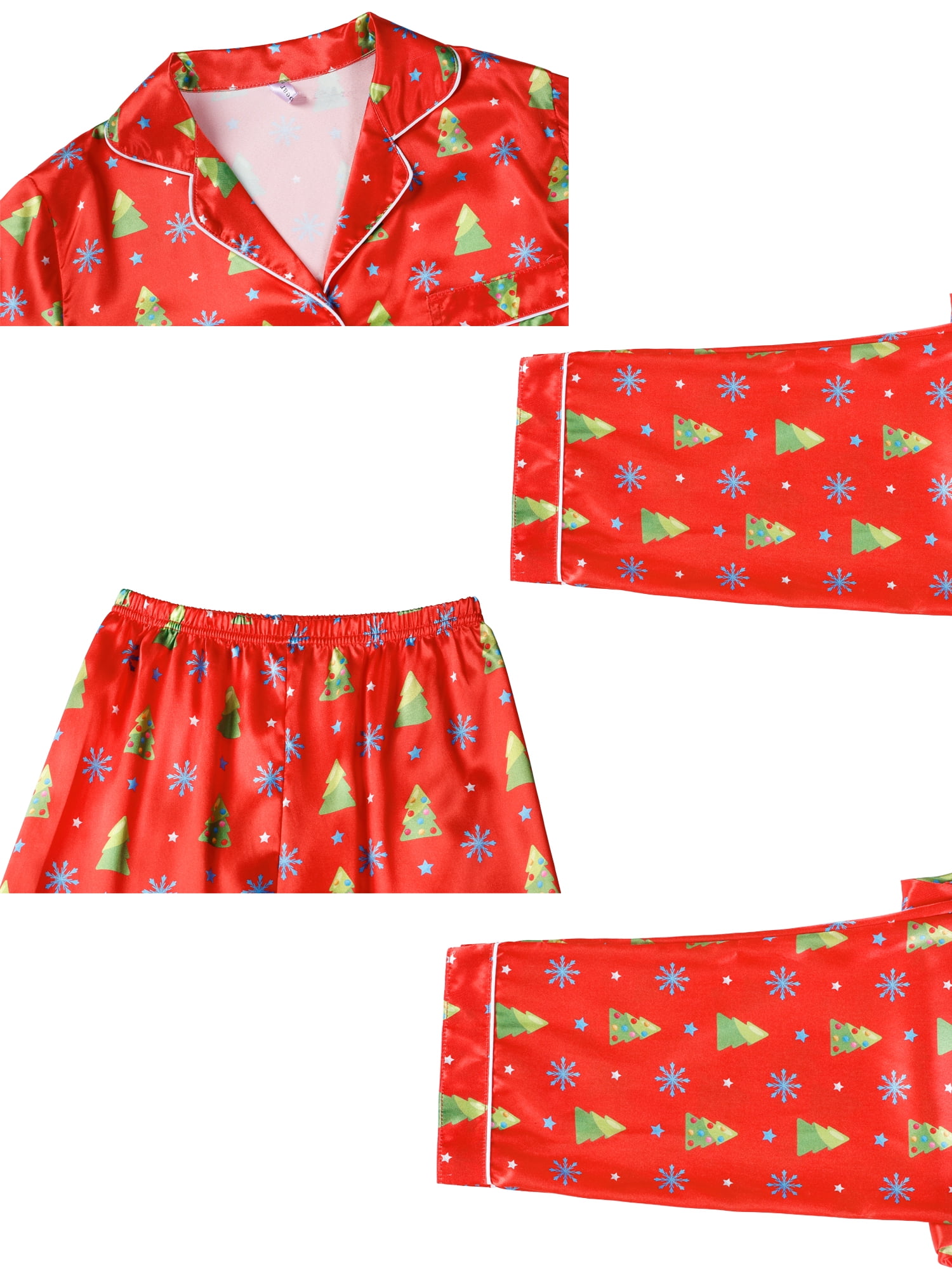 DARING DIVA Boys' & Girls' Christmas Family Satin Tree Print Pajamas Sets M Red