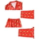 thumbnail image 4 of Inspire Chic Navidad Satén Manga Larga Botón Abajo Tops con Pantalones Estampado de Árbol Fiesta Familiar Conjuntos de Pijamas [Niños y Niñas] S Rojo, 4 of 4