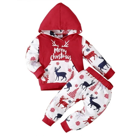 

WIBACKER 3-24M Baby Boy Girl Long Sleeve Hoodie Tops Pants Christmas Elk Outfits Clothes