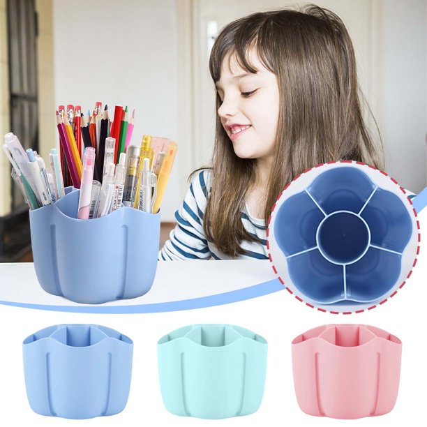 Organizador de escritorio redondo portabolígrafos 6 compartimentos para oficina útiles escolares brochas de maquillaje caja de almacenamiento 13,5x12,7cm material ABS lindo estilo para niños niños