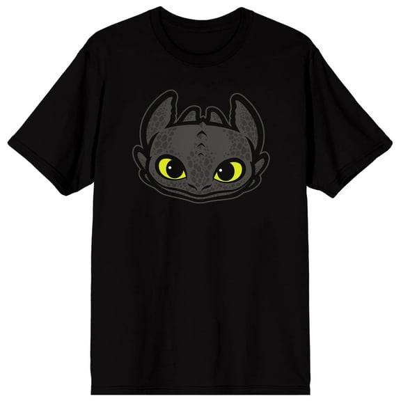 How to Train Your Dragon Franchise HTTYD Toothless Head Vector Graphic ADULT SS Tee on Black Adult Crew Neck Short Sleeve T-shirt - 3XL