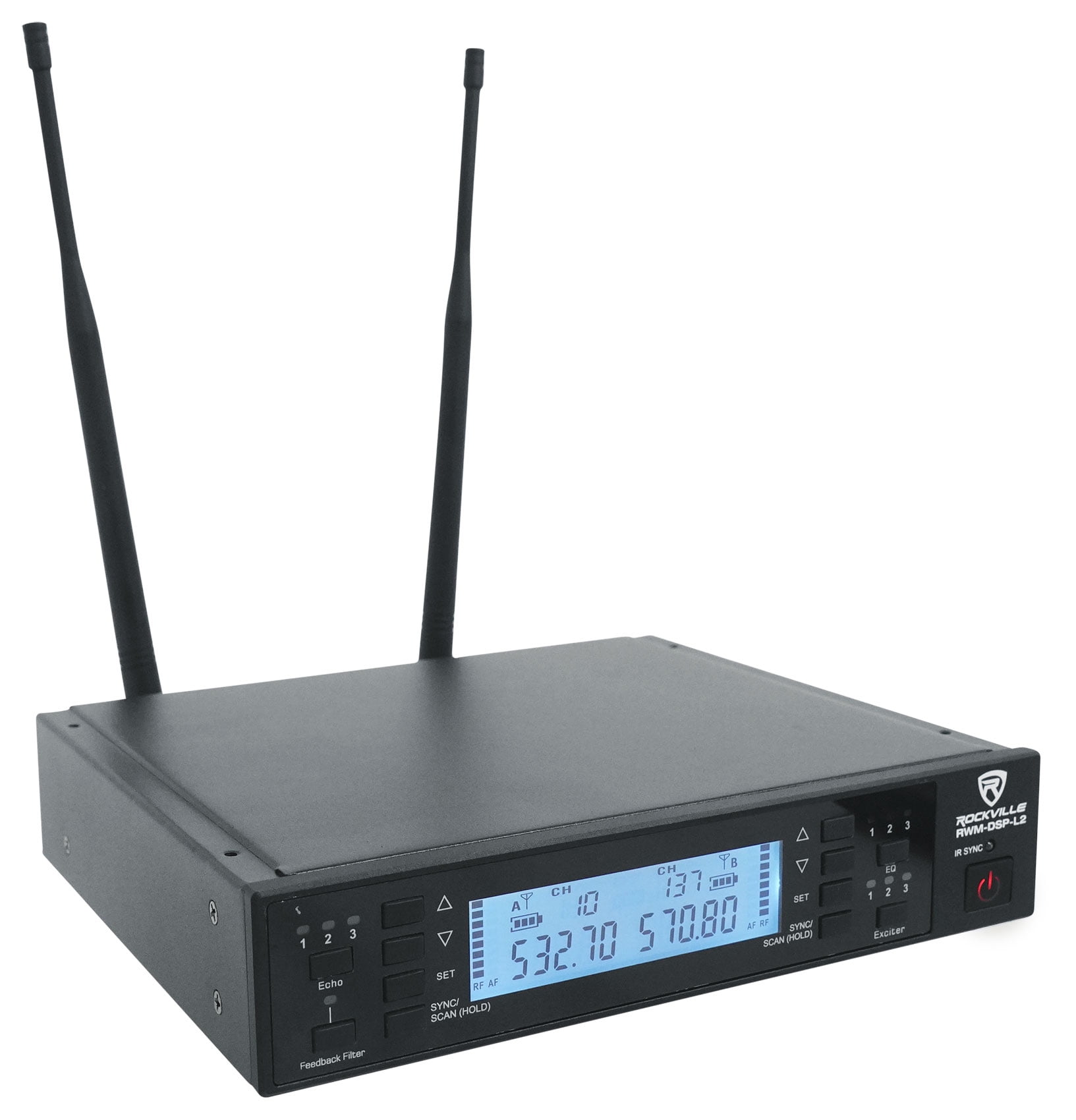 Rockville RWM-DSP-L2 Dual Lapel+Headset UHF 200Ch Microphone System DSP Control