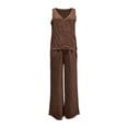 thumbnail image 5 of Ussuma Solid Color 3 Piece Sets for Women V-Neck Sleeveless Tank and Cardigan with Elastic Waist Loose Plus Size Drawstring Pants with Pockets Intellectual Sets Dressy Casual Party Travel Work XXL, 5 of 6