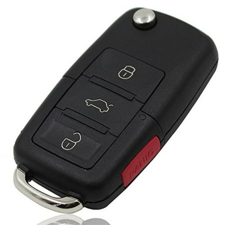Flip Key Vw KEMANI Uncut blade Flip Remote Key Case For VW Volkswagen Jetta beetle 4 Buttons Keyless Fob Case No Chips Inside ()