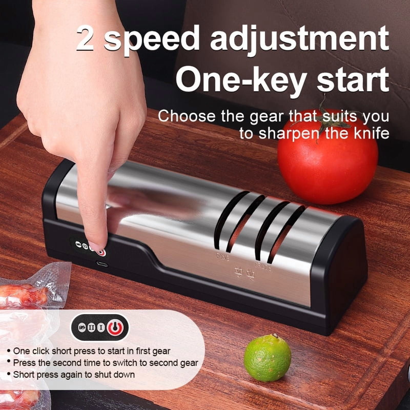 Professional Electric Knife Sharpener, High-Precision Diamond Abrasive Wheels, 2-Stage Sharpening System, USB Rechargeable & Portable for Home Kitchen,black
