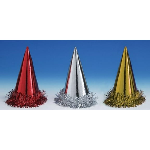 1 Assorted Color 9" Foil Hat with Fringe Metallic Party New Years Eve