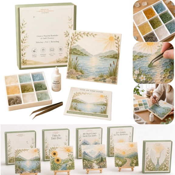 Psalms of Comfort Strength Sea Glass Art Kit Christian DIY Craft Kit with Inspirational Bible Verse Design Religious Gift for Women Faith Home Decor Wall Art,A