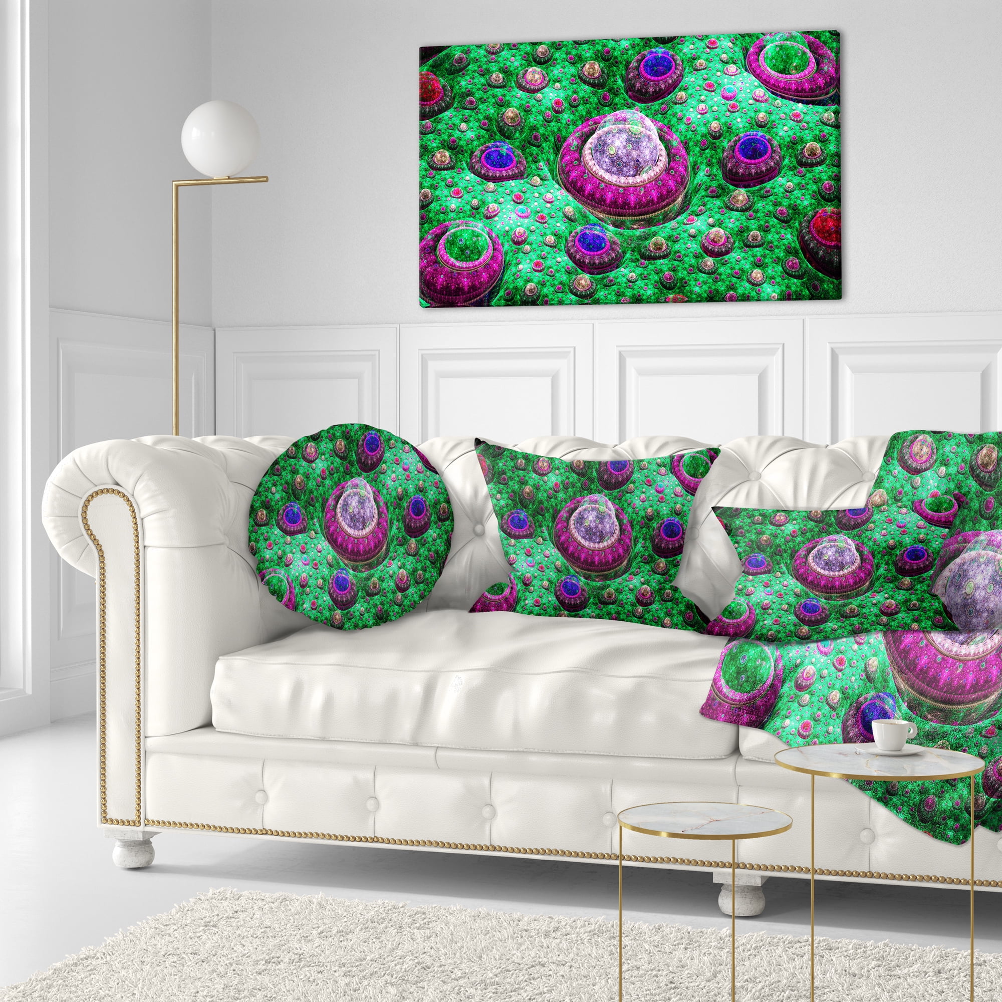 Designart Green Fractal Exotic Planet - Abstract Throw Pillow - 12x20