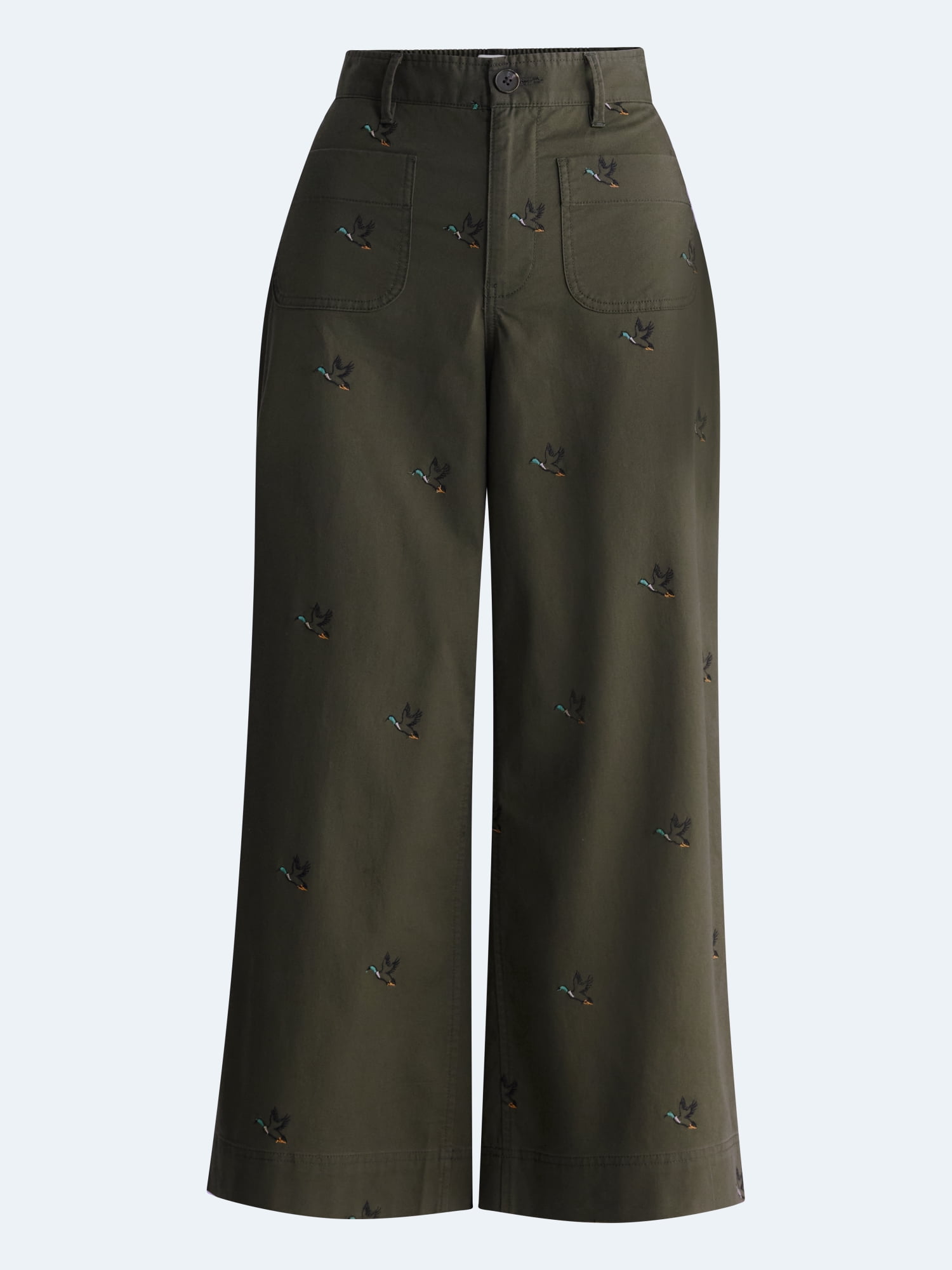 Free Assembly Women's The Larchmont Embroidered Cropped Patch Pocket Pants, 26" Inseam, Sizes XS-4X