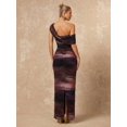 thumbnail image 2 of Multicolor One Shoulder Ruched Mesh Bodycon Maxi Dress With Draped Asymmetrical Neckline, 2 of 8