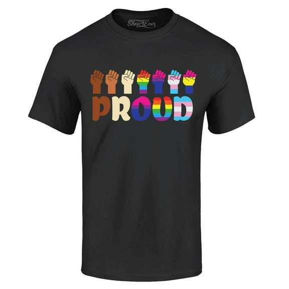 Shop4Ever Men's Proud Fists Rainbow Gay LGBTQ Community Diversity Graphic T-shirt XXXX-Large Black