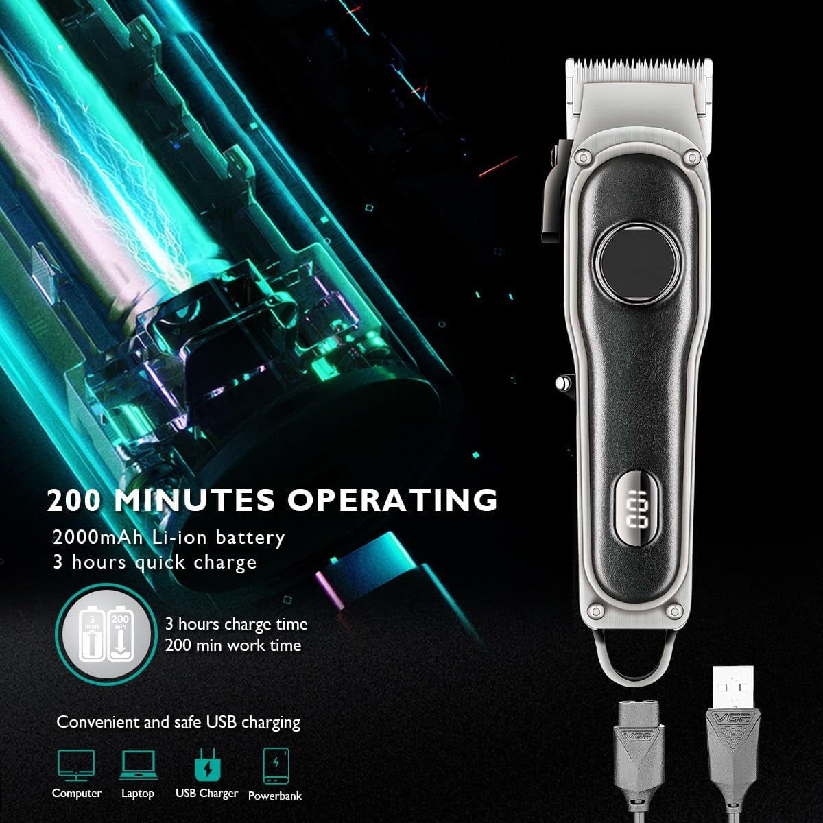 Hair Clippers Hair Trimmer Adjustable Hair Clipper Barber Cordless Hair Cutting Machine Haircut Digital Display Trimmer For Men(Orange with box)