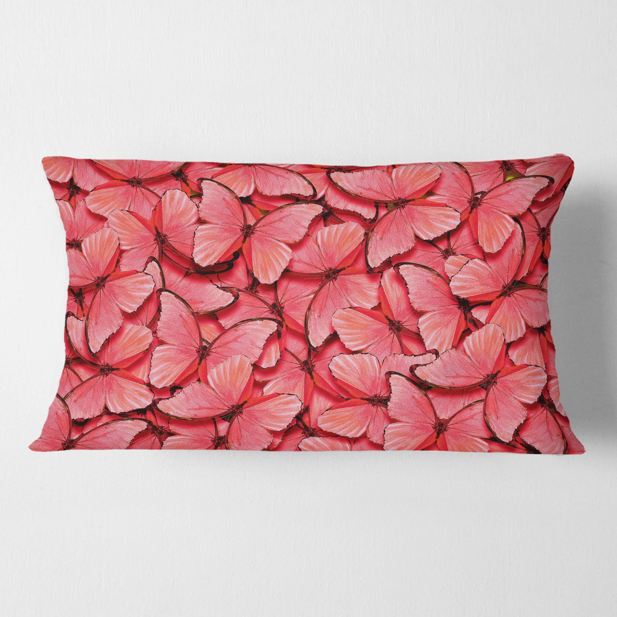Designart Coral Pink Butterflies' Mid-Century Modern Throw Pillow - 12x20