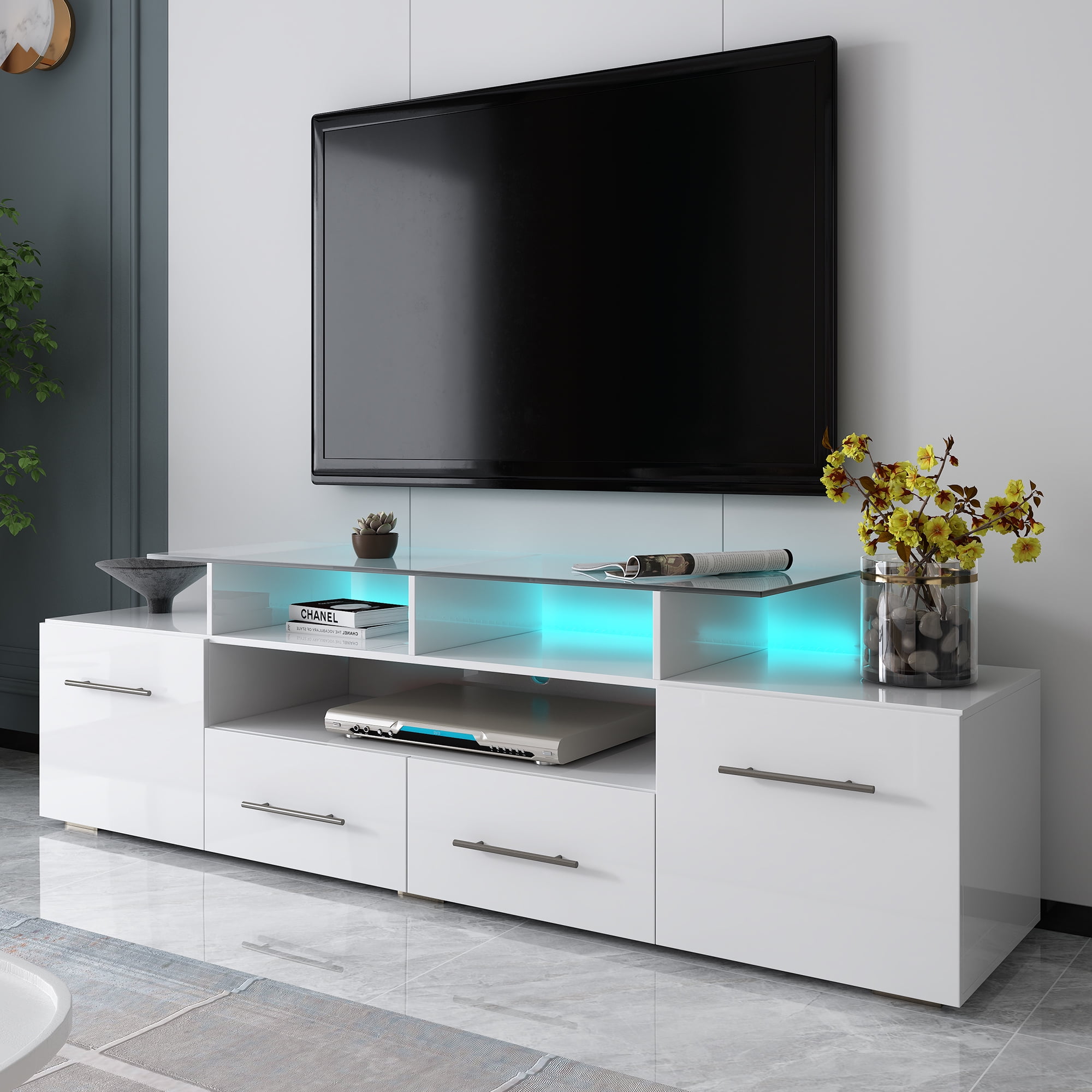 CoSoTower Modern, Stylish Functional TV Stand With Color Changing LED