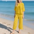 thumbnail image 2 of NMMUED Pants Sets Women 2 Piece Outfits Capri Sets Women 2 Piece Outfits Lounge Sets for Women Matching Sets Women Clothing Travel Outfits for Women, Yellow L, 2 of 5
