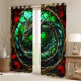 thumbnail image 2 of Feelyou Gothic Green Dragon Blackout Curtains Set of 2 (52x84 Each) Wildlife for Boys, Ink Autumn Leaf Window Curtains, Green Black, 2 of 6