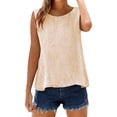 thumbnail image 5 of Linen Tank Tops for Women, Summer Casual Comfy Linen Shirts Round-Neck Breathable Tank Top for Women Sleeveless Summer Clothing for Vacation, Beige L, 5 of 6