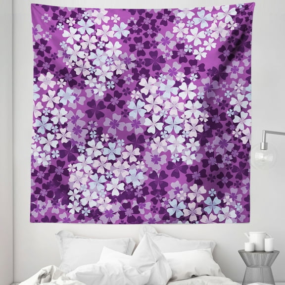 Flowers Tapestry, Lilacs Illustration Greenery Field Freshness Hydrangea Design, Fabric Wall Hanging Decor for Bedroom Living Room Dorm, 5 Sizes, Pale Blue Purple White, by Ambesonne
