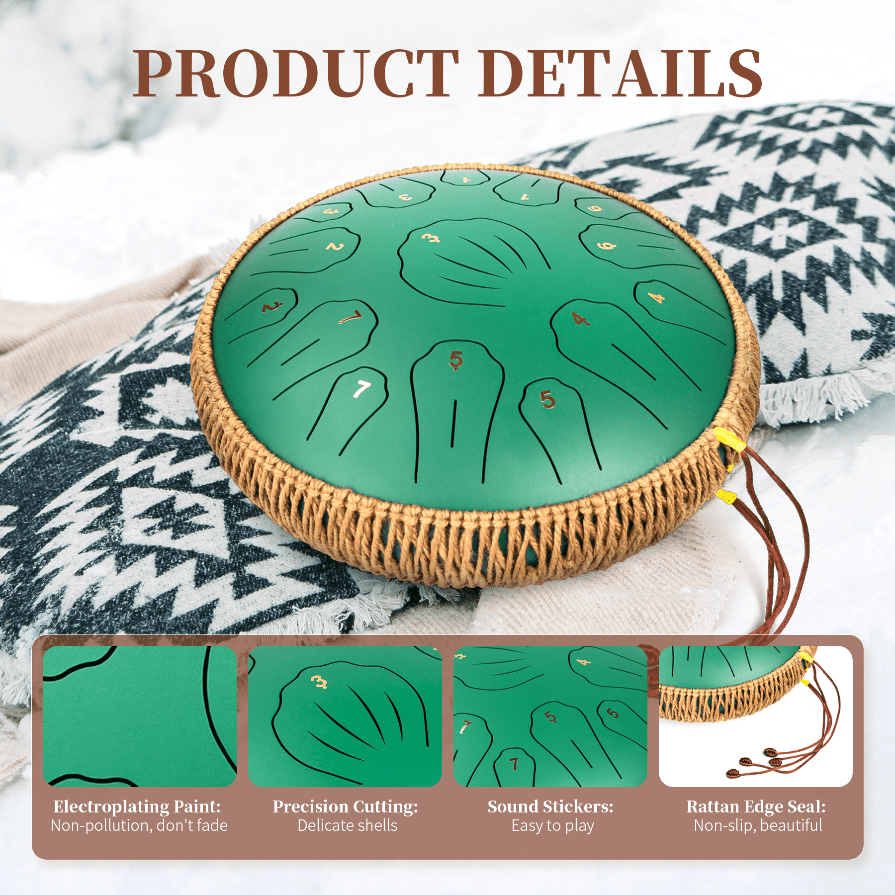 13" 15 Note Tongue Drum for Adults, Lidguni C Major Pan Drums, Steel tongue drum , Green