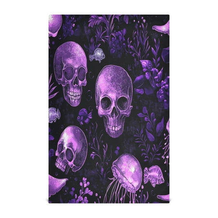 

WOBOGO Skulls Jellyfish Purple Pattern Kitchen Towel 4 Piece Large Cotton Dishcloth Premium Absorbency Set with Hanging Loop