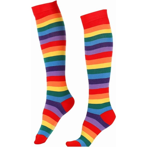 Rainbow Socks,Long Womens Stripe Medium Tube Copsplay Fashion Show Knee Length Cotton Stripy Patterned Stockings,Leg Warmers Thigh Highs Clothes,Colourful Pride Day Gifts Crazy Sock for Kids,Women