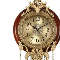 Vintage European Victorian Style 9-Inch Wood Wall Clock by Aero Snail, Battery Operated with Swinging Pendulum for Living Room Bedroom Decor