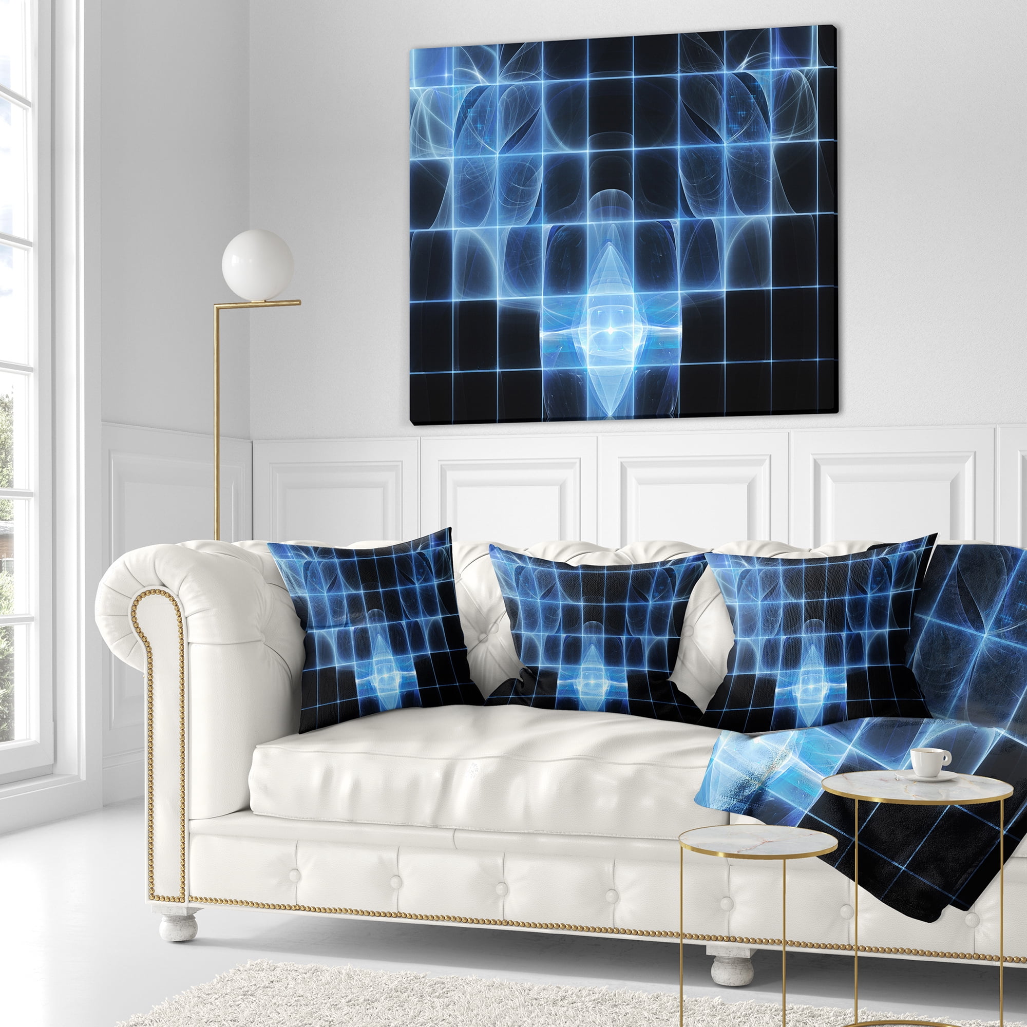 Designart Bright Blue Bat on Radar Screen - Abstract Throw Pillow - 16x16