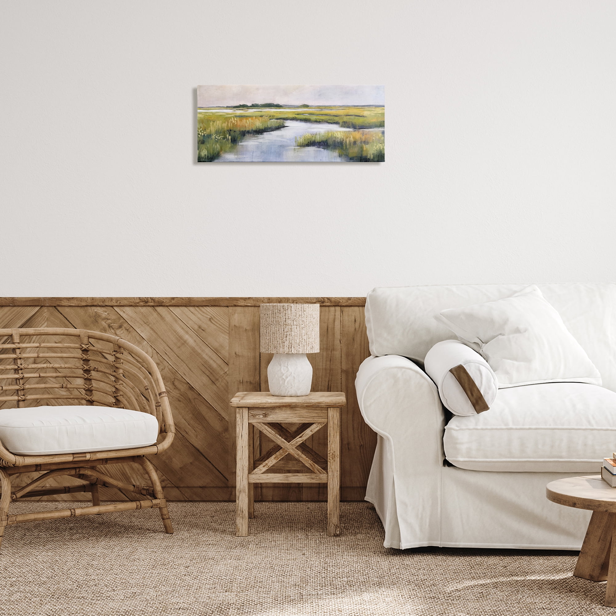 Stupell Industries Grassy Rural Marshlands Landscape & Nature Painting Wrapped Canvas Art Print Wall Art, 24 x 10