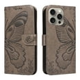 thumbnail image 2 of Dteck Pattern Case for iPhone 15 Pro,Magnetic Leather Butterfly Floral Embossed Flip Case Card Slots Wallet Stand Cover with Wrist Strap for iPhone 15 Pro,Grey, 2 of 7
