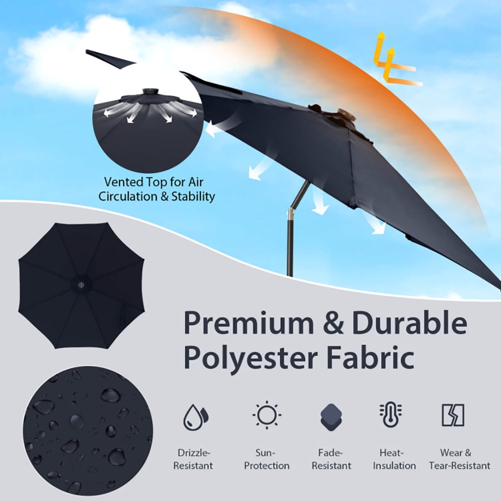 Aimee Lii 10 Feet Patio Umbrella with 112 Solar Lights and Crank Handle, Sunbrella Patio Umbrellas, Navy