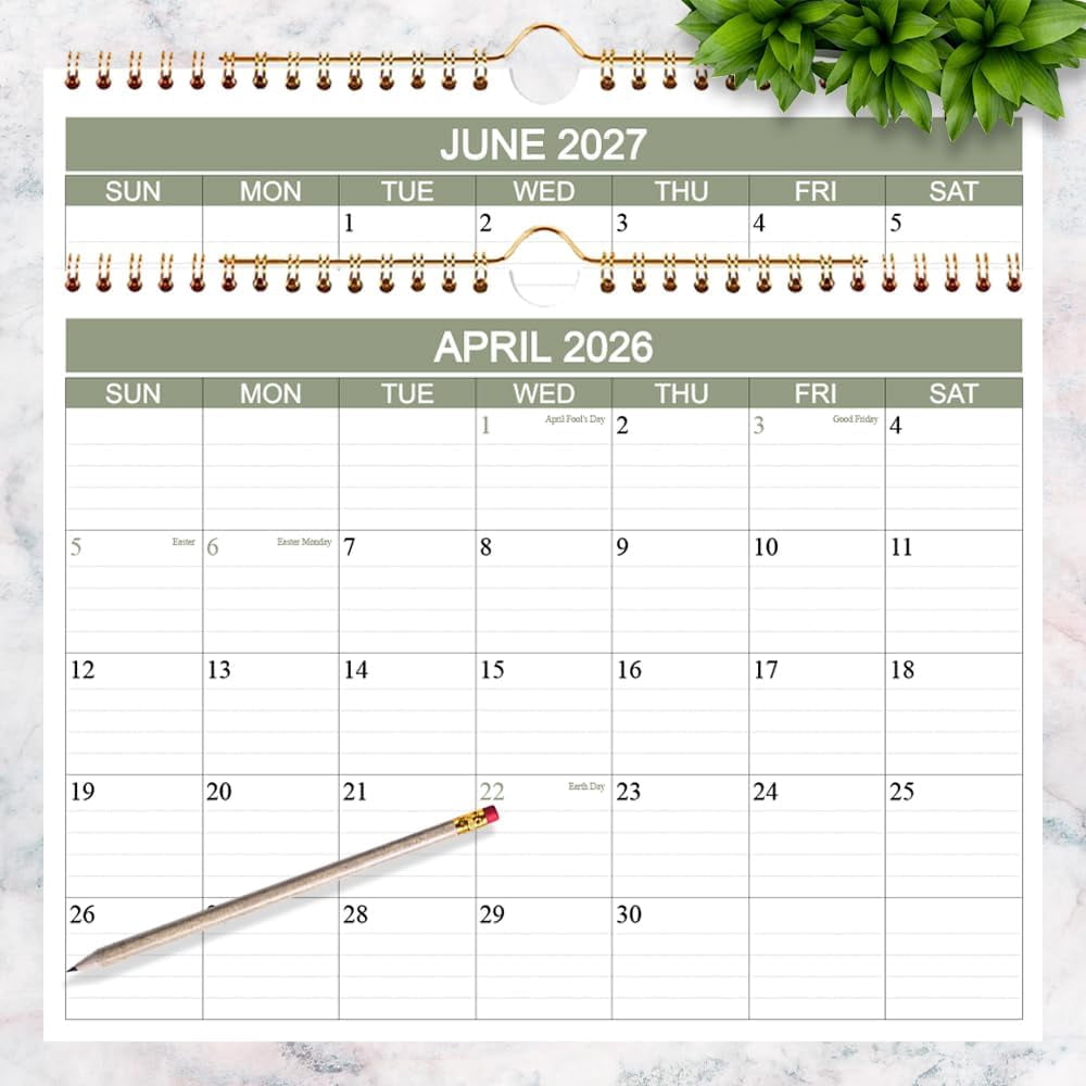 2026-2027 Calendar- Wall Calendar 2026-2027 Runs from April 2026 to June 2027-15 Months Calendar with Thick Paper for Home or Office, 8.5 x 11 Inches, Green