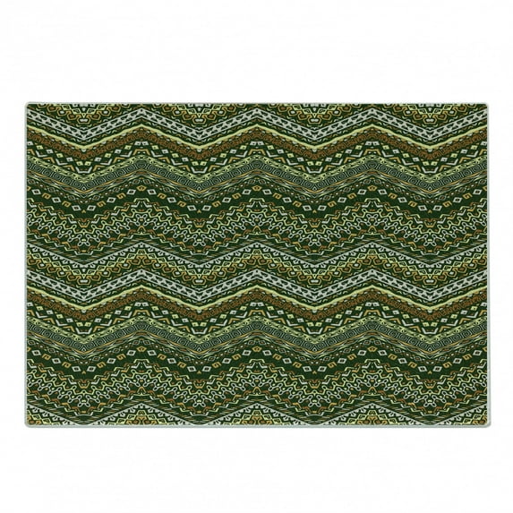 Zambia Cutting Board, Style Chevron Pattern Ornament Design, Decorative Tempered Glass Cutting and Serving Board, Small Size, Pale Caramel Yellow, by Ambesonne