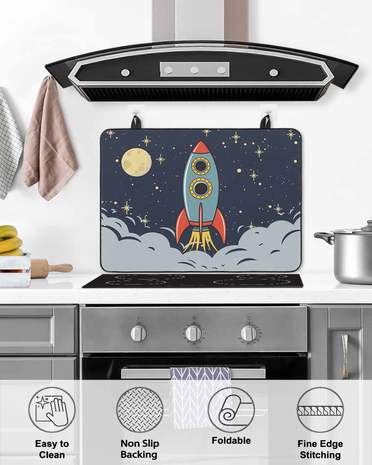Large Induction Cooktop Protector Mat Cartoon Stove Top Covers for Electric Stove, Moon Stars Modern Art Decorative Stove Burner Cover Mats, Glass Top Stove Cover