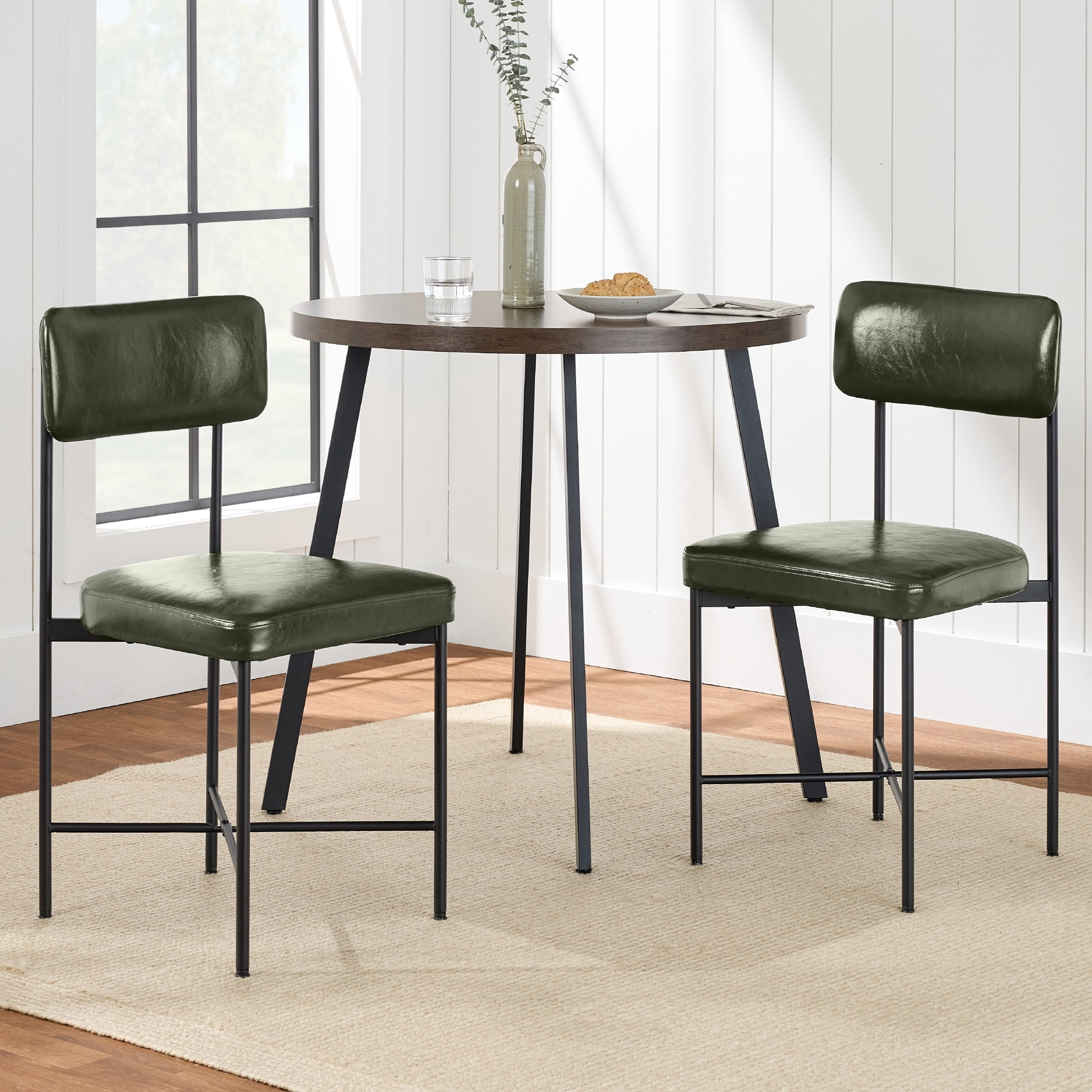 Best Choice Products Faux Leather Dining Chair Set of 2, Standard Height w/ Metal Frame - Moss Green