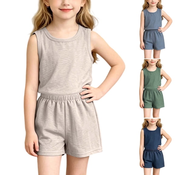 Bovxnpu Girls Boys Outfits Set Toddler Kids Boys Girls Summer Crew Neck Tank Top and Shorts 2 Piece Set