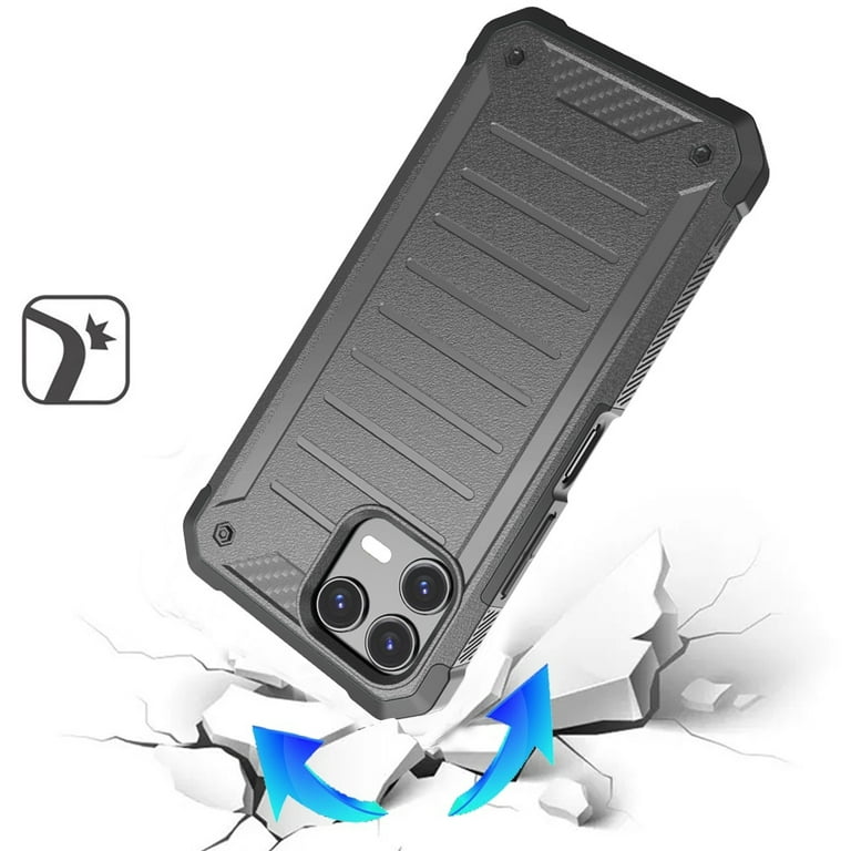 Tjs for T-Mobile Revvl 8 Pro Phone Case, with Tempered Glass Screen Protector, Tough Lined Design Hybrid Shockproof Protection Cover (Gray)