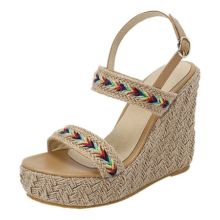 

PEASKJP Womens Sandals Wide Width Womens Sandals Summer Bohemian Flat Sandals Shoes with Elastic Strap Dressy Sandal (Khaki 7)