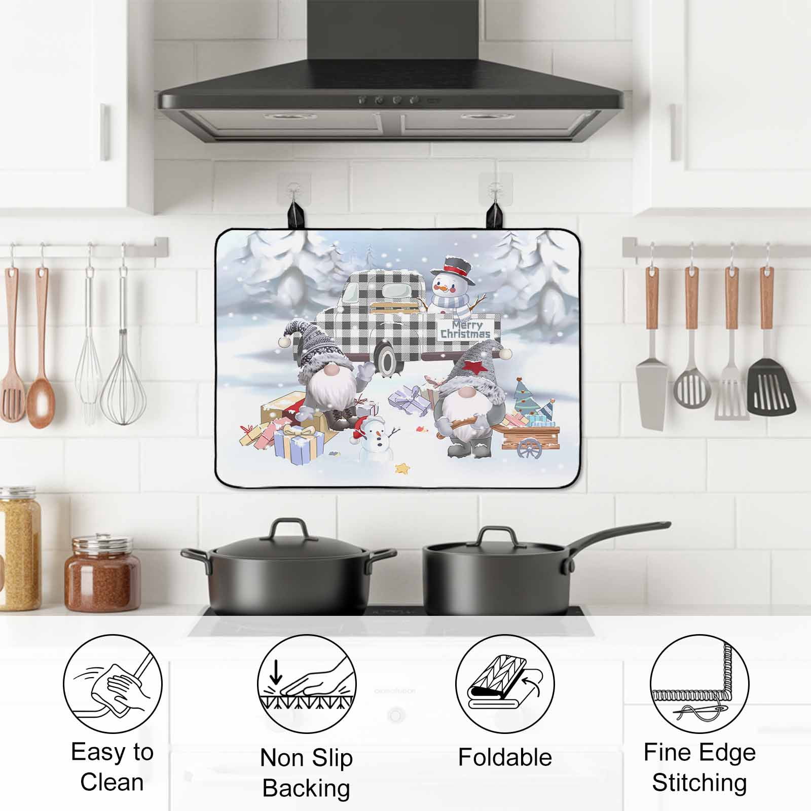 Merry Christmas Stove Top Cover for Electric Stove, Heat-proof & Non Slip Glass Top Stove Cover Protector, Winter Xmas Snowman Gnome Gift Snowflake Kitchen Flat Cooktop Rubber Mat 24x21 Inches