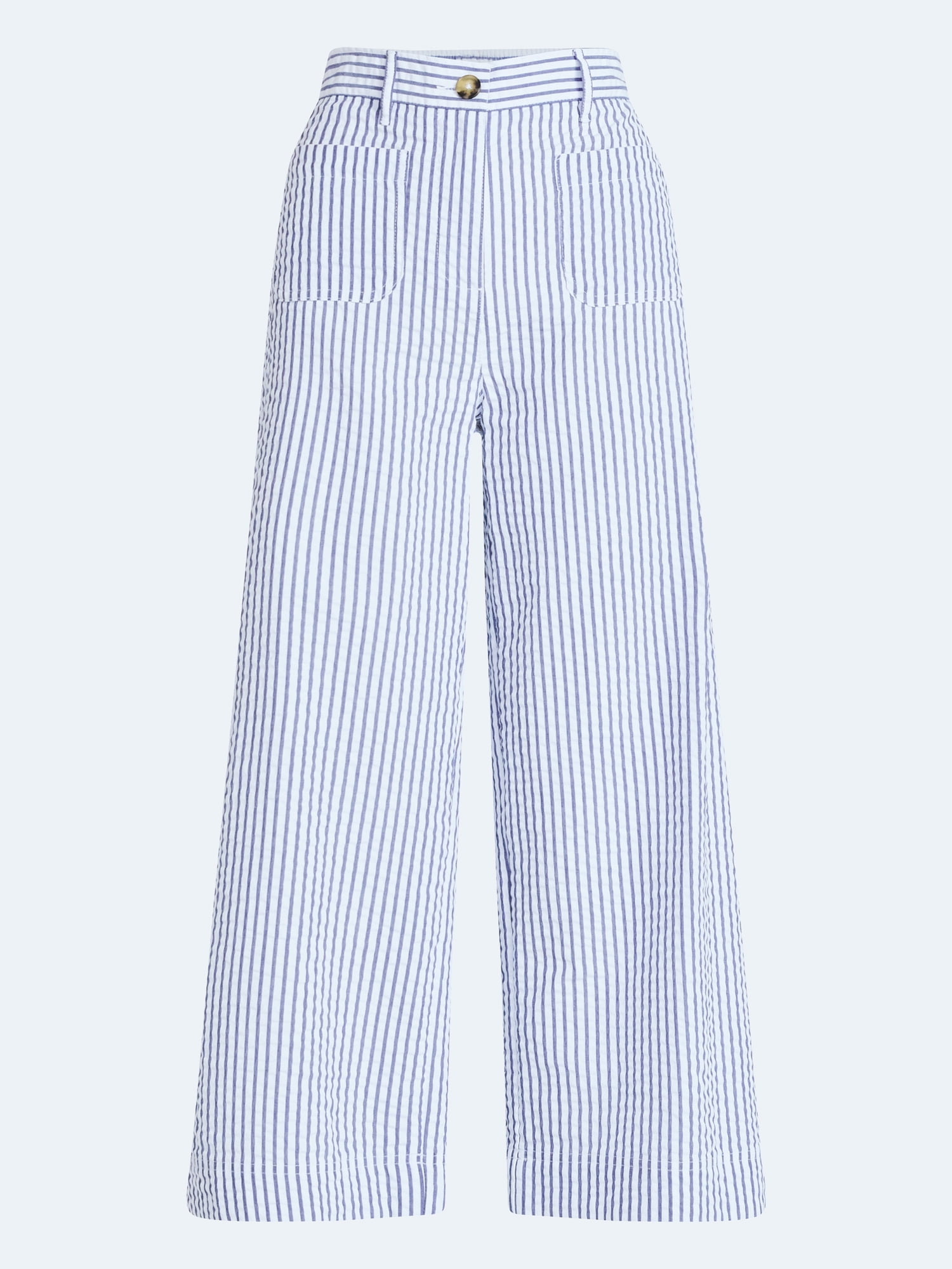 Free Assembly Women's High Rise Cropped Patch Pocket Seersucker Pants, 26" Inseam, Sizes XS-XXL