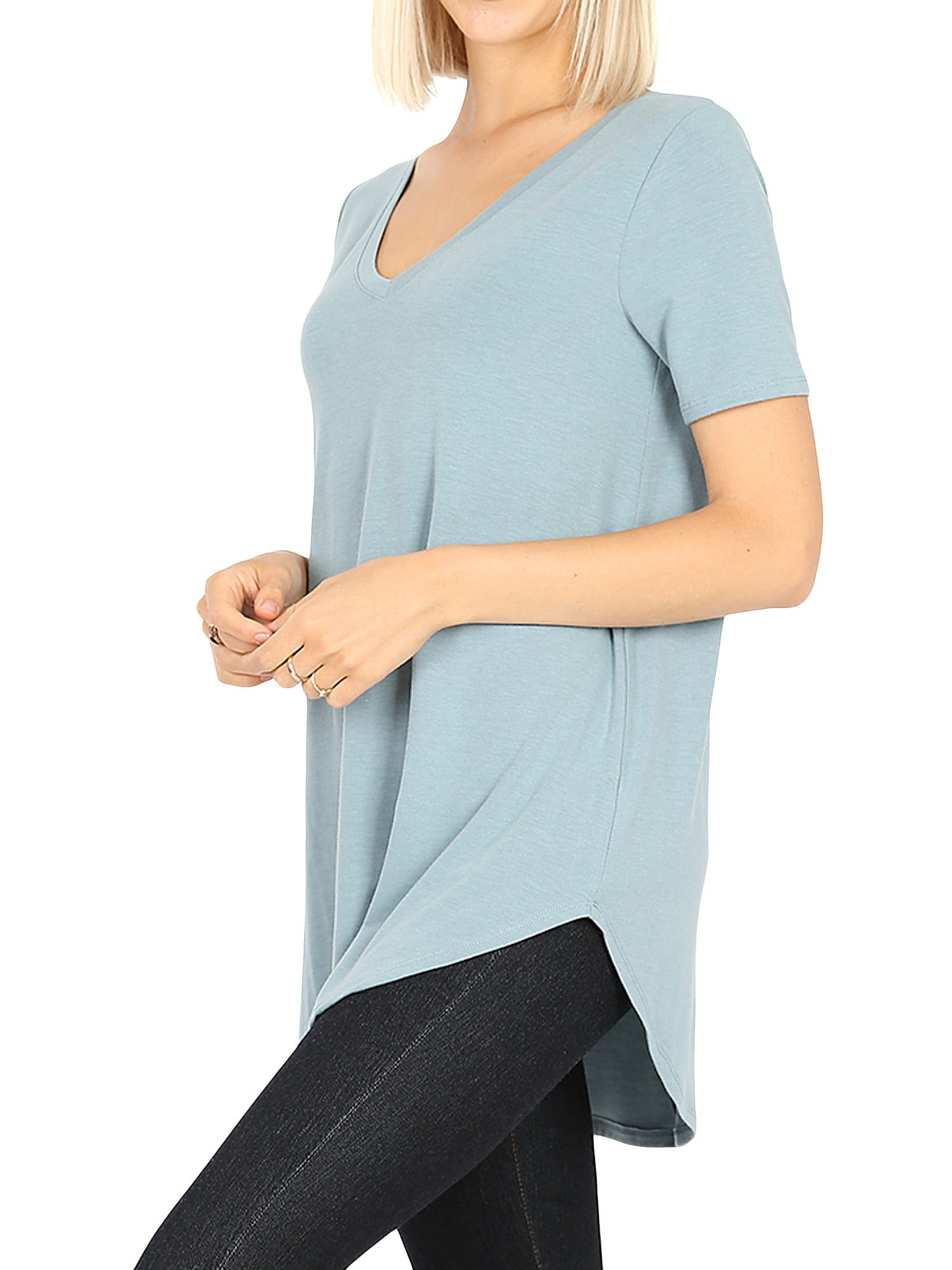 Zenana Women & Plus Short Sleeve V Neck Round Hem Relaxed Fit Casual