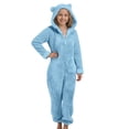 thumbnail image 4 of GiLiling Girls Fleece Zip up Jumpsuits Kids Hooded Rompers Costume Fuzzy Cute Animal Onesie Winter Warm Zipper Jumper (Sky Blue, 10-11 Years), 4 of 5