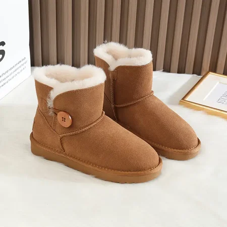 

Women‘s Button Decor Snow Boots Warm Plush Lined Snow Boots Fashion Slip On Short Boots Women‘s Footwear