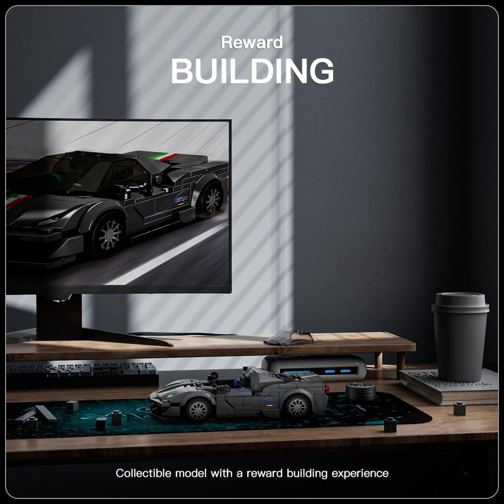 Car Building Toys with Acrylic Display Case, Model Race Car Toy Building Blocks Kit, Collectible Racing Vehicle Set for  Adults, 358 Pieces