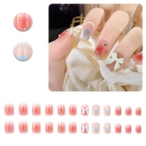 RAGUPEL 24Pcs Glue on Nails for Women,Diamond-Accented Short Nails,Dimensional Bow Cute Nails,Full Cover Nail Tips for Daily Life,Dating and Gatherings,Style3