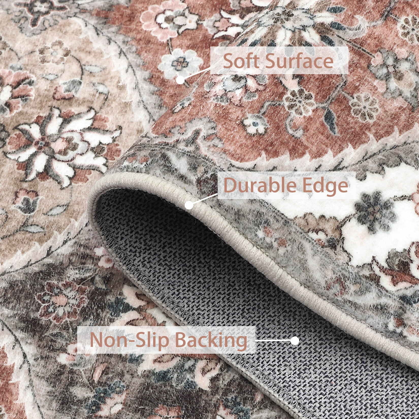 Luku 9ft*12ft Runner Rug Washable Moroccan Trellis Hallway Runner, Non-Slip Stain Resistant Area Rug Vintage Distressed Floral Kitchen Mat Floor Cover Carpet for Doorway Bedside