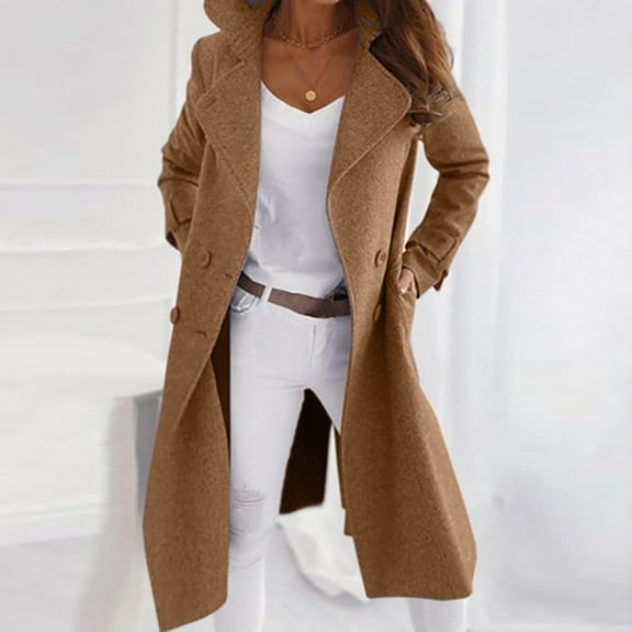 Tejiojio Coats Clearance Women Fashion Long Sleeve Woolen Lapel Solid Color Long Jacket Coat