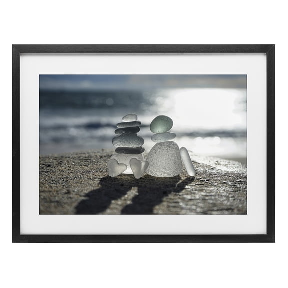 Stupell Industries Zen Sea Glass Hearts Black Framed Print Under Glass, design by LMarie Allen